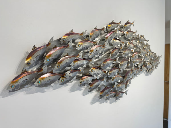 55 piece Baitfish school heated treated multi colour on our D shape canvas