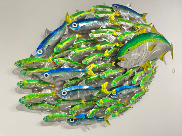 Airbrushed Kingfish bait-ball with Green & Blue baitfish