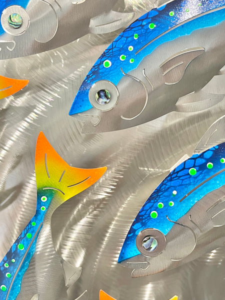 Vortex blue, Orange, & yellow with green spots single rotation