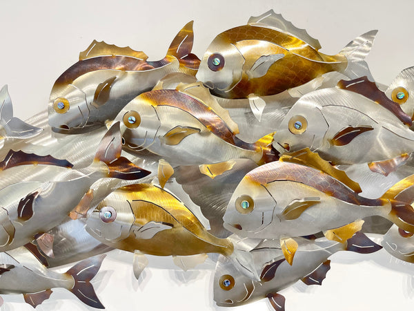 Under size “Snapper school” in multi & gold colourings