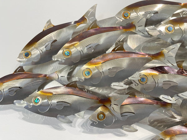55 piece Baitfish school heated treated multi colour on our D shape canvas