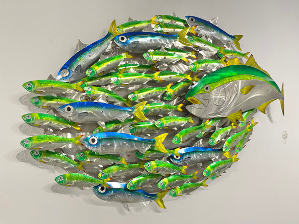 Airbrushed Kingfish bait-ball with Green & Blue baitfish