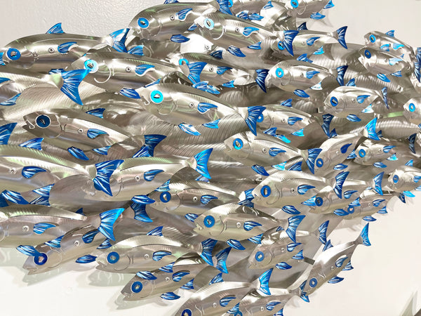 Baitfish school hand painted blue with shades of white D shape