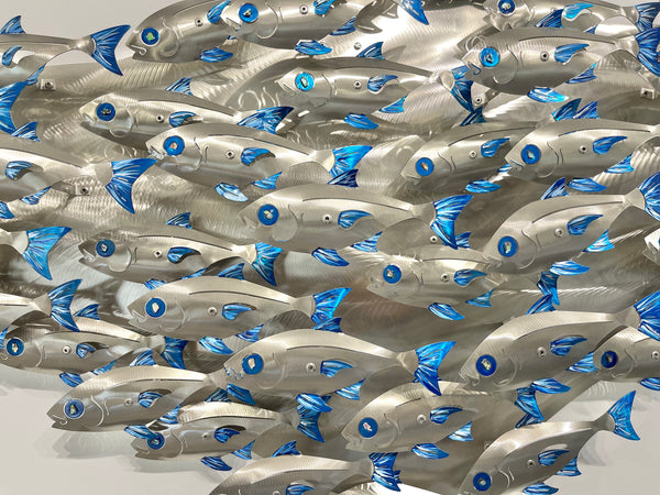 55 piece Blue Baitfish school hand painted blue with shades of white.