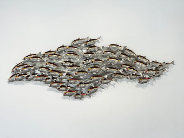 Baitfish school heated treated multi colour on our D shape canvas