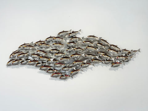 Baitfish school heated treated multi colour on our D shape canvas