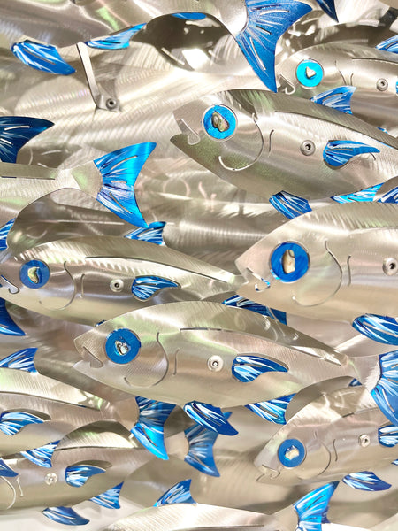 55 piece Blue Baitfish school hand painted blue with shades of white.