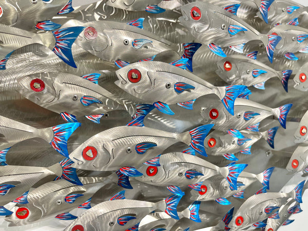 Baitfish school hand painted blue & red  D shape