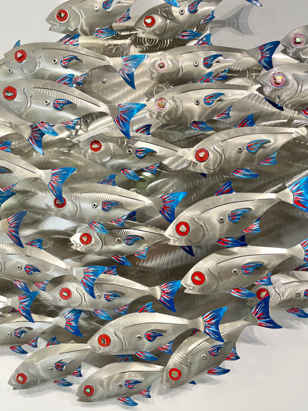 Baitfish school hand painted blue & red  D shape