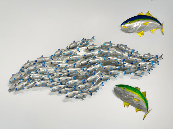 Baitfish school hand painted blue with shades of white D shape